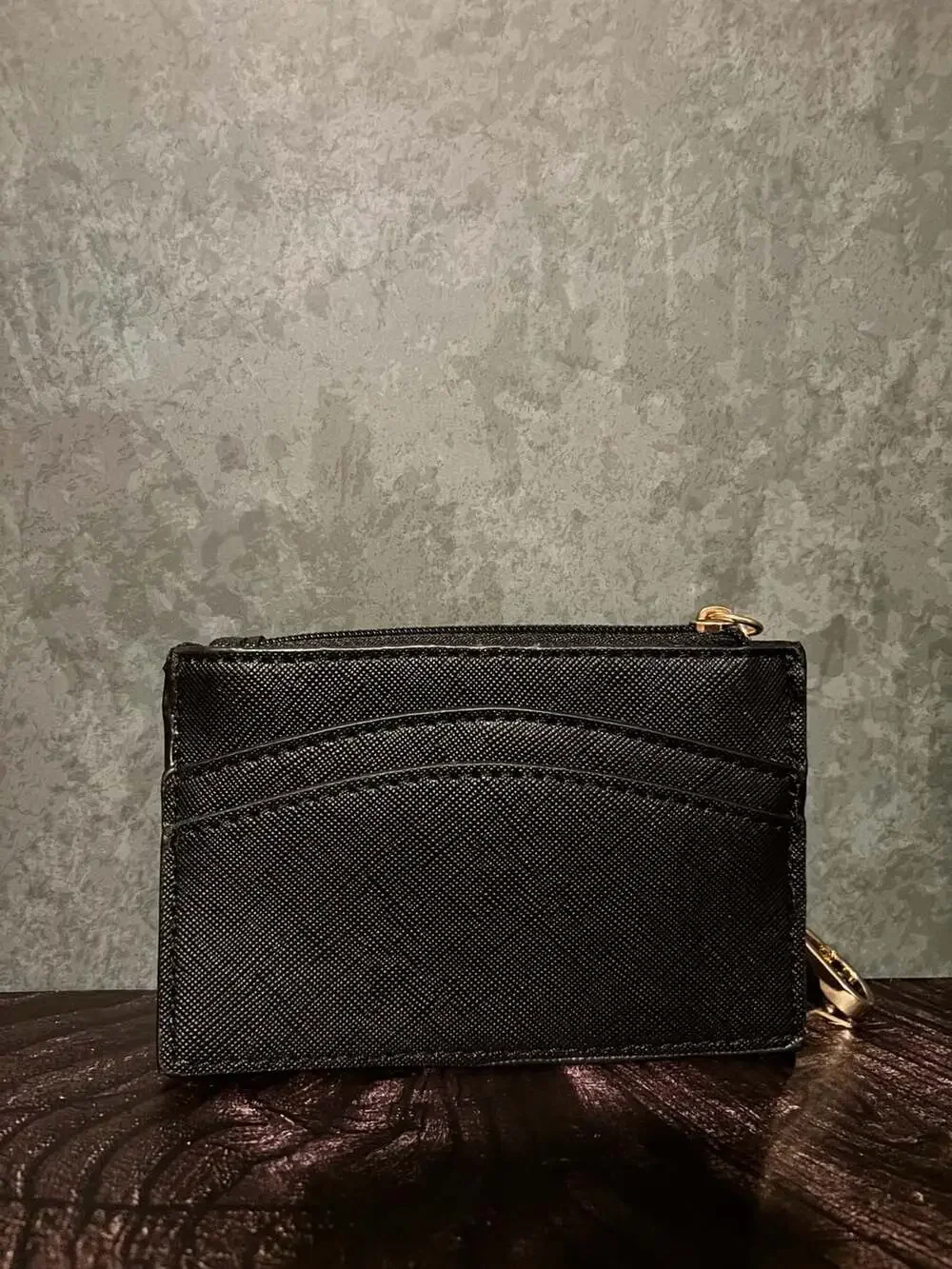 Anne Klein Black Saffiano Zip-Top Card Holder with Keychain